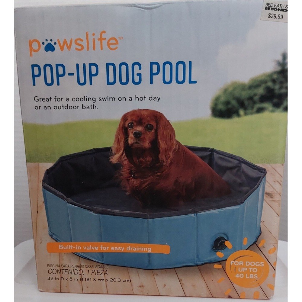 NEW in Box Pawslife Pop-Up Blue DOG POOL For dogs up to 40 lbs Built in valve